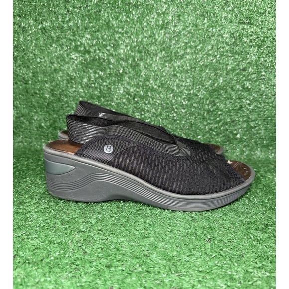 Bzees Shoes - BZees Sandals Womens 7.5M Dream Black Strappy Peep Toe Slingback‎ Wedge Slip On